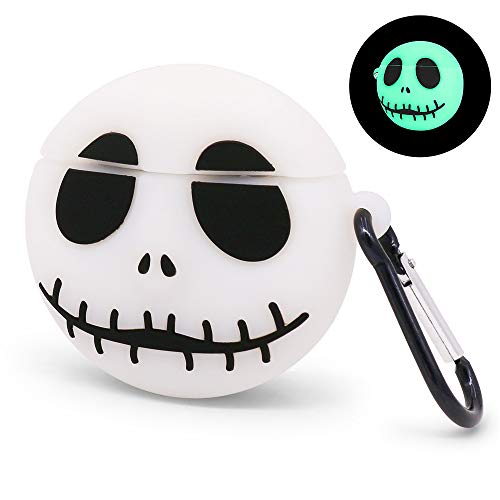 YONOCOSTA Cute Airpods Case, Airpods 2 Case, Cool Funny Noctilucent White Skull Shaped Full Protection Shockproof Soft Silicone Charging Case Cover Skin with Keychain for Airpods 1&2