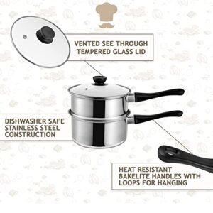 La Patisserie 1.5 Quart Double Boiler w/ 4 Chocolate Molds - 3 Piece Stainless Steel Double Boiler Pot for Melting Chocolate, Candle Making, Soap Melting and Wax Melting…