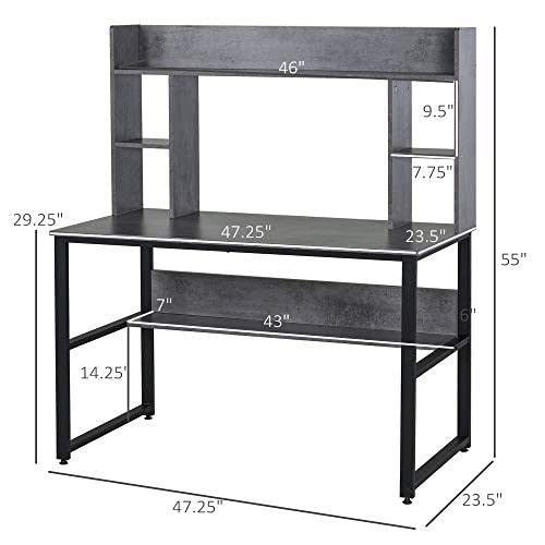 HOMCOM Office Computer Desk Writing Table Workstation with Storage Shelves, Decorative Hutches, & Strong Build, Grey