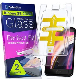 defenslim iphone se 3 / se 2 (2022/2020) screen protector [2-pack] with easy auto-align install kit - tempered glass for iphone se 3rd & 2nd generation (4,7") - new glass with your next phone