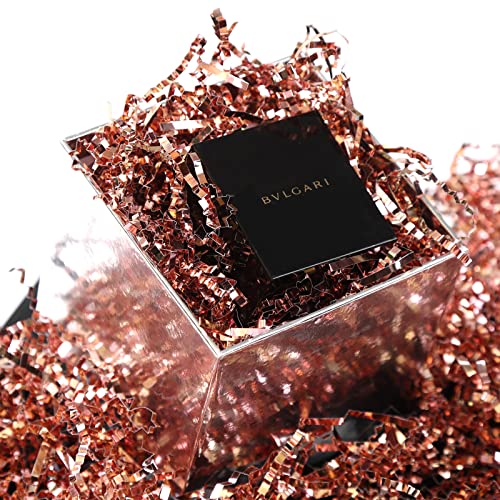 UNIQOOO 1 LB Metallic Rose Gold Crinkle Cut Paper, Pink Grass Shredded Paper Filler Strands Shred Raffia Tissue Craft Bedding Cushion, Wedding Birthday Bridesmaid Engagement Gift Box Bag Retail