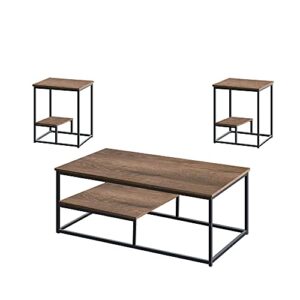 coral flower 3 pieces coffee table set , end table,must-have addition to modern spaces, dark oak