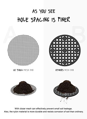 LE TAUCI Flower Pot Hole Mesh Pad, 2" Rounds Drainage Hole, Prevent Soil Loss and Anti-Slip, Bonsai Bottom Grid Mat, Gardening Gifts for Women, 50 Pack