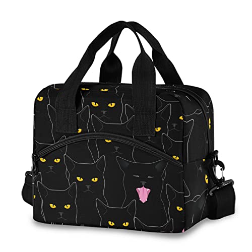 Sinestour Insulated Lunch Bag Reusable Cooler - Cute Black Cats Lunch Box Adjustable Shoulder Strap for School Office Picnic Adults Men Women