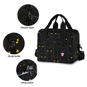 Sinestour Insulated Lunch Bag Reusable Cooler - Cute Black Cats Lunch Box Adjustable Shoulder Strap for School Office Picnic Adults Men Women
