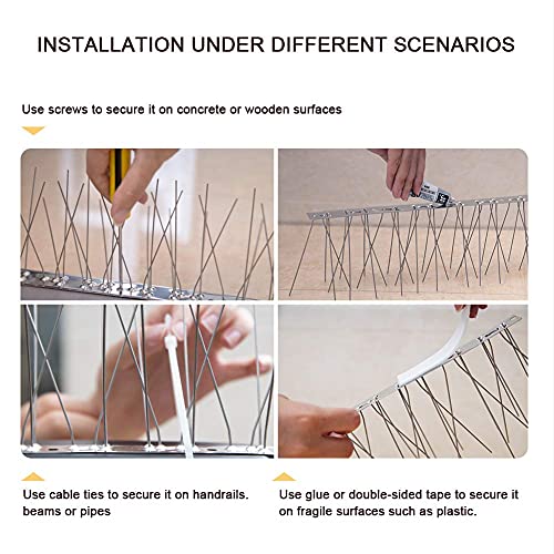 OFFO Bird Spikes with Stainless Steel Base, Durable Bird Repellent Spikes Arrow Pigeon Spikes Fence Kit for Deterring Small Bird, Crows and Woodpeckers, Covers 10.2 Feet(3.1m)