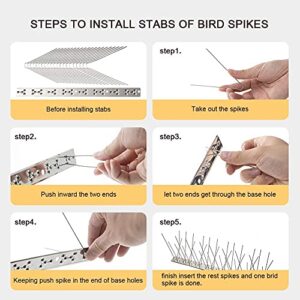 OFFO Bird Spikes with Stainless Steel Base, Durable Bird Repellent Spikes Arrow Pigeon Spikes Fence Kit for Deterring Small Bird, Crows and Woodpeckers, Covers 10.2 Feet(3.1m)
