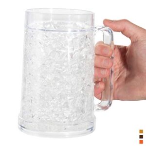 luxail Freezer Beer Mugs, Double Wall, Insulated Gel Plastic Pint Freezable Glasses, 16 oz, Clear 2 pack, Chiller Frosty Cup, Frozen Ice Freezer Mug, Freezer Cups