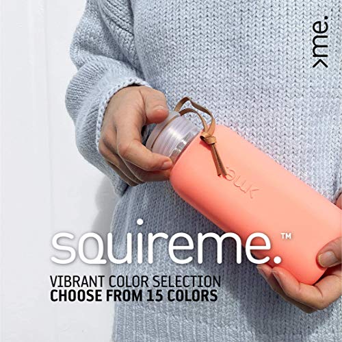 SQUIREME. Y1 Borosilicate Glass Water Bottles, Clear Bottle, Reusable, BPA Free, Tumbler, Dishwasher Safe, Drink Container, Silicone Sleeve, Easy-Off Lid, Hot and Cold Liquid, Concrete Grey 20oz