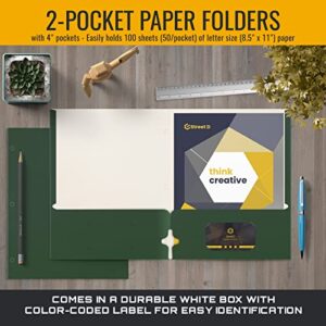 Two Pocket Portfolio Folders, 50-Pack, Dark Green, Letter Size Paper Folders, by Better Office Products, 50 Pieces, Hunter Green