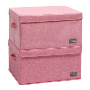 yueyue foldable storage large clothes box fabric，box fabric bin cube basket with lid，collapsible boxes fabric storage bins organizer cubes containers with covers (17.7"/13.8"/9.8") (pink) 2 pack