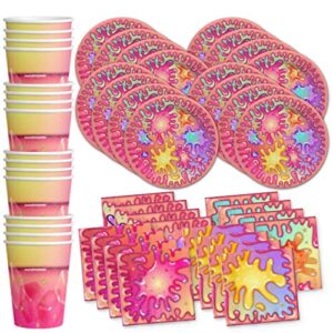girl glitter slime making birthday party supplies set plates napkins cups tableware kit for 16