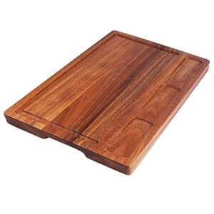 acacia wood cutting board for kitchen(16" x 11"), large wooden kitchen chopping boards 1.3 inch thick with juice groove and 3 compartments as cheese board for meat and vegetables