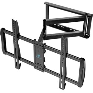 full motion tv wall mount for 37-75 inch oled flat/curved tvs with vesa 600x400mm, articulating corner tv bracket swivel & tilt, 27.36 inch extension, holds tvs up to 110lbs, 16" wood stud, psxlf03