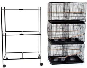 seny set of 3 breeding bird carrier cage with central dividor l30xw18xh18 on stand (black)