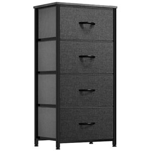 yitahome storage tower with 4 drawers - fabric dresser, organizer unit for bedroom, living room, closets & nursery - sturdy steel frame, easy pull fabric bins & wooden top (black/grey)