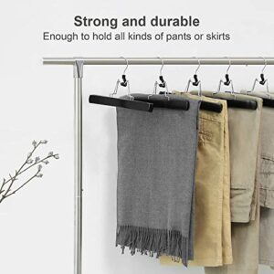 Yundxi Wooden Wig Hangers 5 Pack Non Slip Wood Pants Skirt Hangers Wood Jeans/Slack Hanger with 360° Swivel Hook (Black)