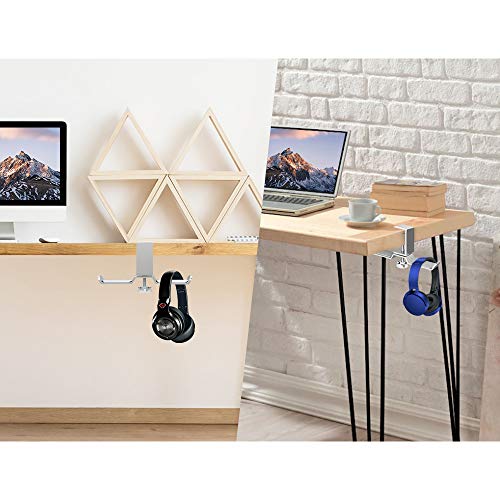 6amLifestyle Dual Rotatable Headphone Stand Hanger Under Desk Clamp Headset Holder Aluminum Load up to 11lb Headset Stand Hanger Compatible with Universal Headphones, Silver 6A-13SV