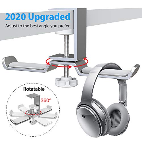 6amLifestyle Dual Rotatable Headphone Stand Hanger Under Desk Clamp Headset Holder Aluminum Load up to 11lb Headset Stand Hanger Compatible with Universal Headphones, Silver 6A-13SV