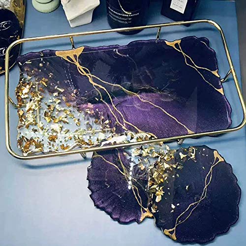 ResinWorld 2 Size 14 inches XL Large Tray Silicone Molds Epoxy Resin Geode Tray Mold with Gold & Silver Handles DIY for Making Resin Tray (Rectangle)