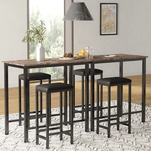 HOMURY 3-Piece Pub Bar Table Set for 2, Faux Marble Tavern Set Breakfast Nook Dining Table Set with 2 Faux Leather Backless Stools, 35.4" W X 19.7" D X 37.4" H