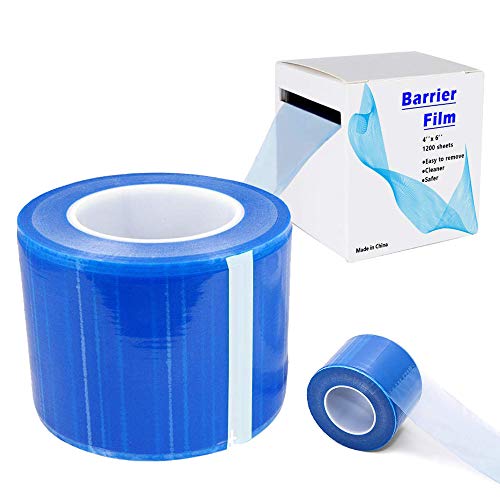 Barrier Film with Dispenser Box, Blue Tape Disposable Protective PE Film Barrier for Dental and Tattoo, 4 inches x 6 inches 1200 Sheets