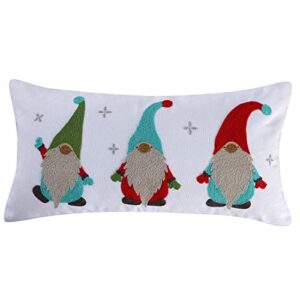 levtex home - let it snow - decorative pillow (12 x 24in.) - gnomes - green, red, turquoise and silver grey