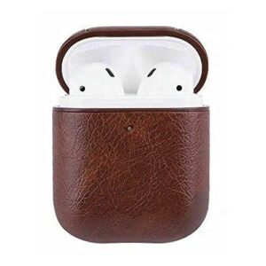 victory furrier airpods case cover for airpod premium leather with keychain shockproof protecting & supports wireless charging, (dark brown)