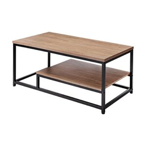 coral flower metal frame coffee table with large shelve space, light oak
