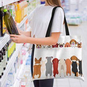 visesunny Women's Large Canvas Tote Shoulder Bag Standing Small Dog Top Storage Handle Shopping Bag Casual Reusable Tote Bag for Beach,Travel,Groceries,Books