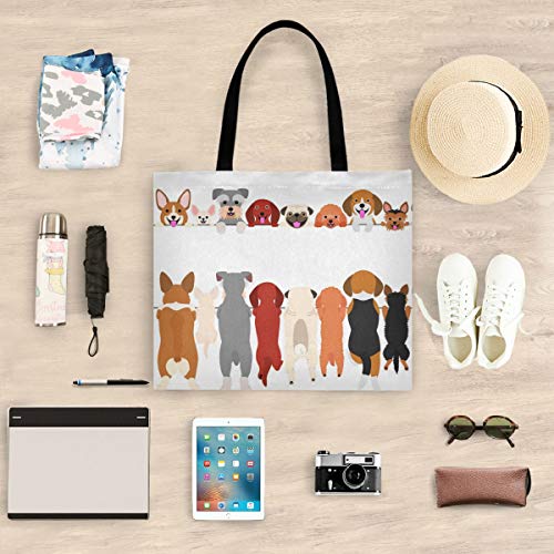 visesunny Women's Large Canvas Tote Shoulder Bag Standing Small Dog Top Storage Handle Shopping Bag Casual Reusable Tote Bag for Beach,Travel,Groceries,Books