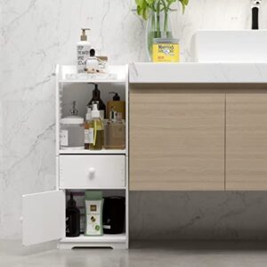 Rerii Bathroom Storage Cabinet, Small Floor Bathroom Organizer Free Standing, Side Toilet Cabinet with Drawer and Door, White