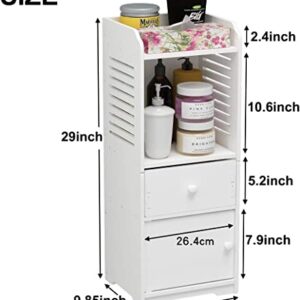 Rerii Bathroom Storage Cabinet, Small Floor Bathroom Organizer Free Standing, Side Toilet Cabinet with Drawer and Door, White