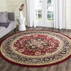 safavieh lyndhurst collection 6' round red / black lnh330b traditional oriental non-shedding dining room entryway foyer living room bedroom area rug