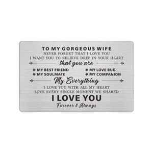 resdink to my gorgeous wife, engraved wallet cards for wife, love gifts for wife, anniversary present card for wife her, i love you with all my heart, wife gift from husband, birthday valentines