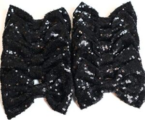 clgift set of 12 sequin bows 5 inches large glitter bows wholesale bows, diy fabric hair bows - no clips (black)