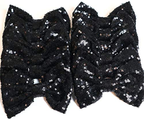 CLGIFT Set of 12 Sequin Bows 5 Inches Large Glitter Bows Wholesale Bows, DIY Fabric Hair Bows - No Clips (Black)