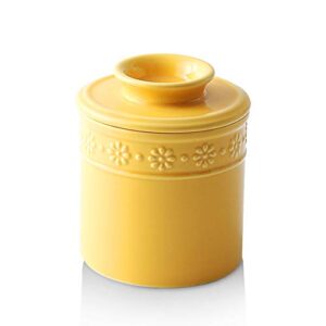 koov ceramic butter crock, butter keeper for counter, french butter dish big capacity (yellow)