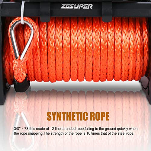 ZESUPER 9500 lbs Electric Winch Kit Waterproof IP67 Electric Winch with Hawse Fairlead, with Both Wireless Handheld Remote and Corded Control Recovery (9500-Rope)