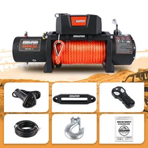 ZESUPER 9500 lbs Electric Winch Kit Waterproof IP67 Electric Winch with Hawse Fairlead, with Both Wireless Handheld Remote and Corded Control Recovery (9500-Rope)