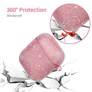 Bling Airpods Case, Cute Glitte Diamond Airpod Case Cover for Girls Women, Rhinestone Airpods Protective Case with Keychain Silicone Bangle Bracelet, Scratch Proof and Drop Proof (Pink)