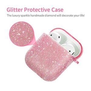 Bling Airpods Case, Cute Glitte Diamond Airpod Case Cover for Girls Women, Rhinestone Airpods Protective Case with Keychain Silicone Bangle Bracelet, Scratch Proof and Drop Proof (Pink)