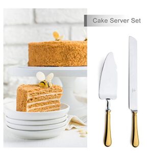 OTW PAVILION 2 Piece Wedding Cake Knife and Server Set,Gold 18/10 Stainless Steel Dessert Set Pie Server Cake Cutter Knife for Birthday,Anniversary,Holiday,Baby Shower,Party