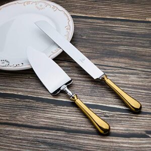 OTW PAVILION 2 Piece Wedding Cake Knife and Server Set,Gold 18/10 Stainless Steel Dessert Set Pie Server Cake Cutter Knife for Birthday,Anniversary,Holiday,Baby Shower,Party