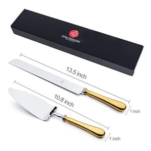 OTW PAVILION 2 Piece Wedding Cake Knife and Server Set,Gold 18/10 Stainless Steel Dessert Set Pie Server Cake Cutter Knife for Birthday,Anniversary,Holiday,Baby Shower,Party