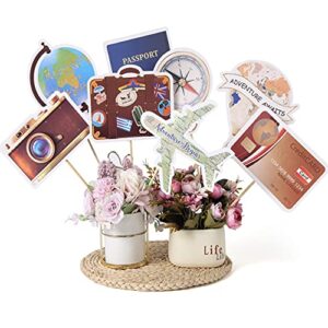let the adventure begin centerpieces，travel around the world decorations，bon voyage travel theme party table toppers,graduation retirement job career change farewell party decorations supplies