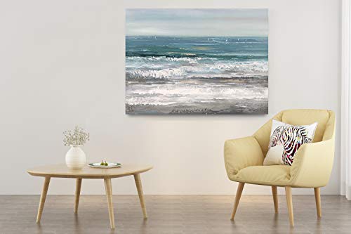 Yihui Arts Large Dinning Room Wall Art Hand Painted Modern Abstract Seascape Canvas Oil Painting Ocean Beach Coastal Picture Artwork for Home Decor