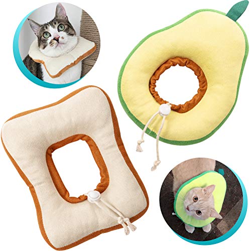 Frienda 2 Pieces Adjustable Cat E-Collar Cat Elizabeth Collar Cute Toast Neck Cone Collar Adjustable Cat Cone Collar with Soft Edge for Kitten and Cats