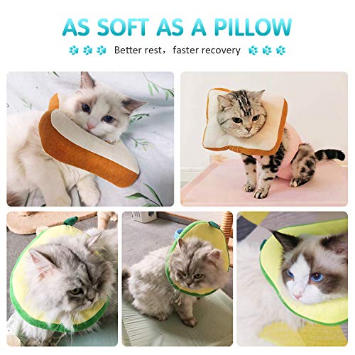 Frienda 2 Pieces Adjustable Cat E-Collar Cat Elizabeth Collar Cute Toast Neck Cone Collar Adjustable Cat Cone Collar with Soft Edge for Kitten and Cats