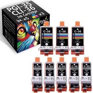 (8-pack, 5-black, 3-color) colorprint compatible pgi35 cli36 ink cartridge replacement for canon pgi-35 cli-36 pgi 35 cli 36 used for pixma ip100 ip110 ip100b mini 320 tr150 laser printer